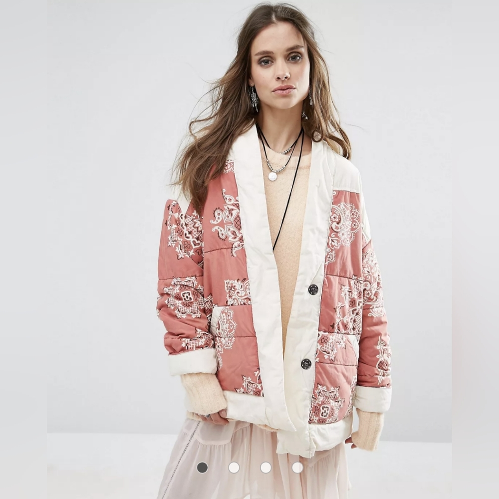 Free People Printed Poplin Quilted Jacket XS